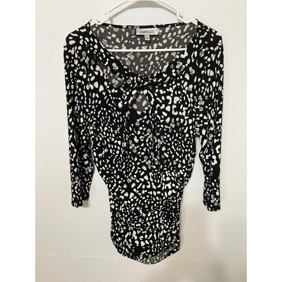 Black & White Tops - Jennifer Lopez JLO Womens Shirt Triple Keyhole Black White Leopard Paisley Large